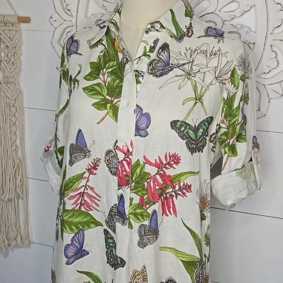 J. McLaughlin Wellesley Linen Dress In Jardin Mariposa - Picture 3 of 9